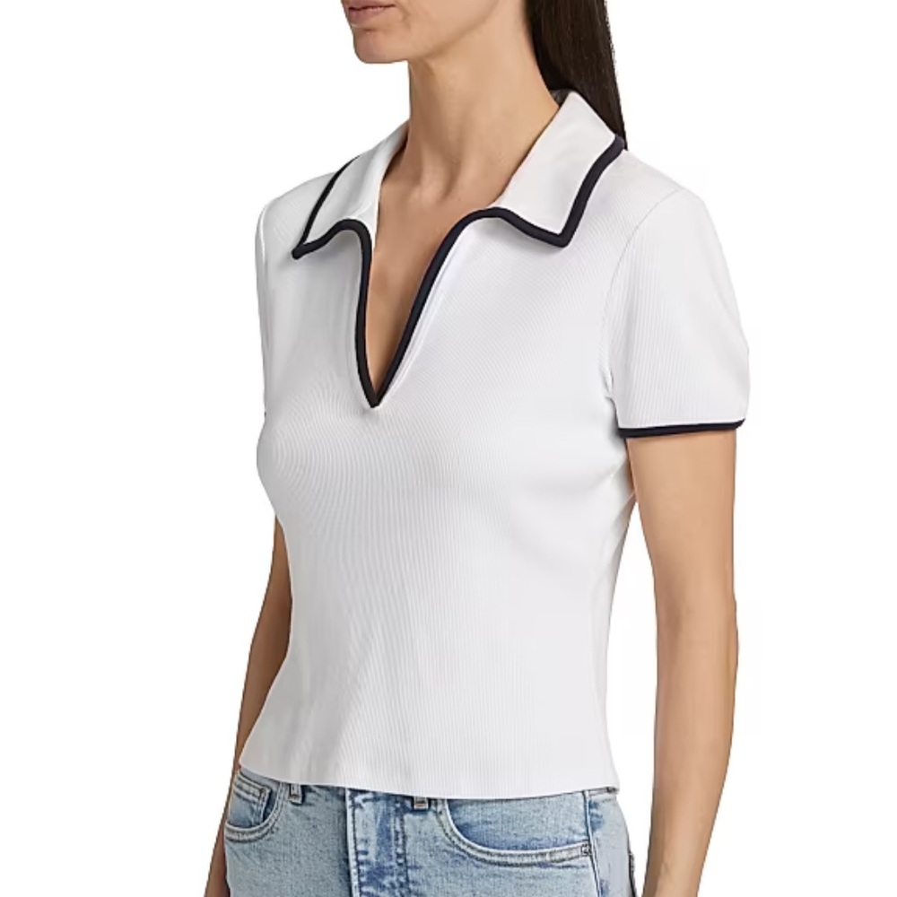 NWOT Veronica Beard Kearney Open Collar Polo Shirt - Picture 4 of 13